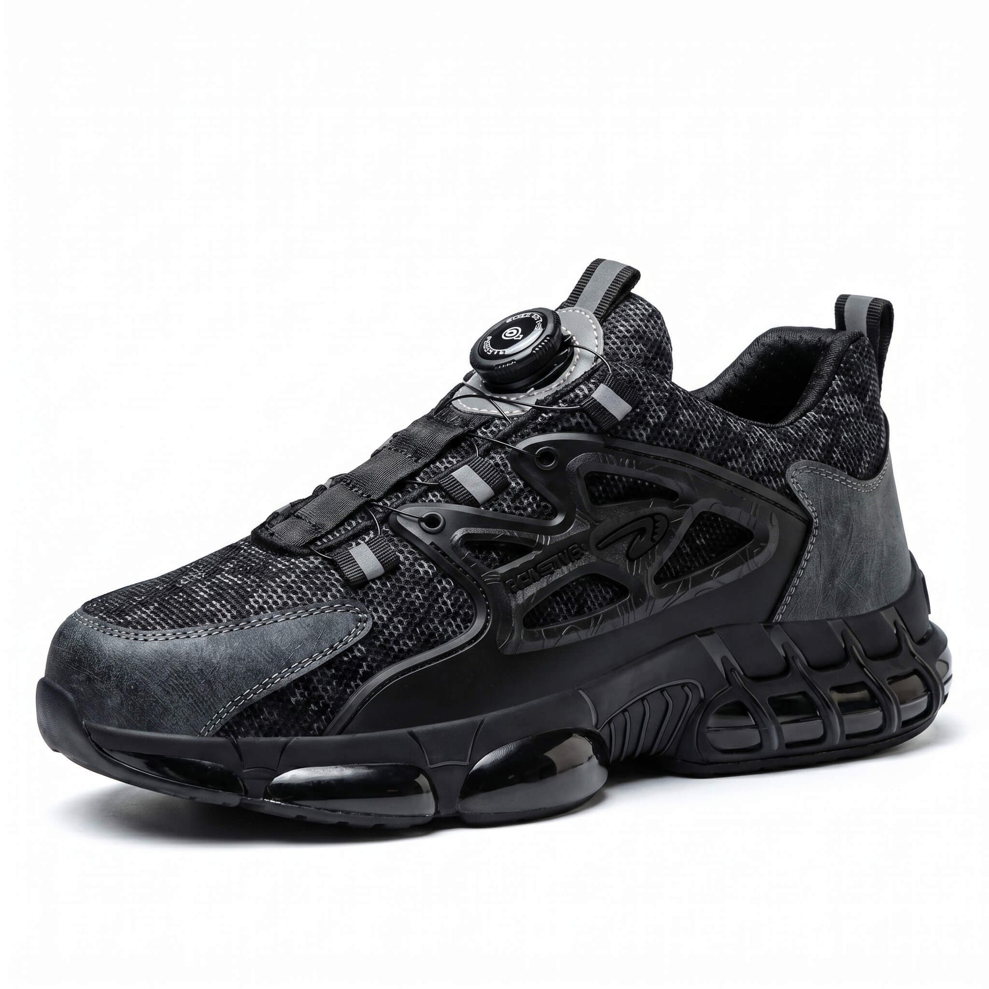 STROVAK Core safety shoe in black leather, side view showing classic work shoes silhouette