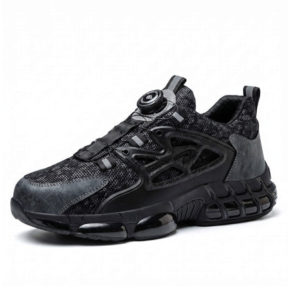 STROVAK Core safety shoe in black leather, side view showing classic work shoes silhouette