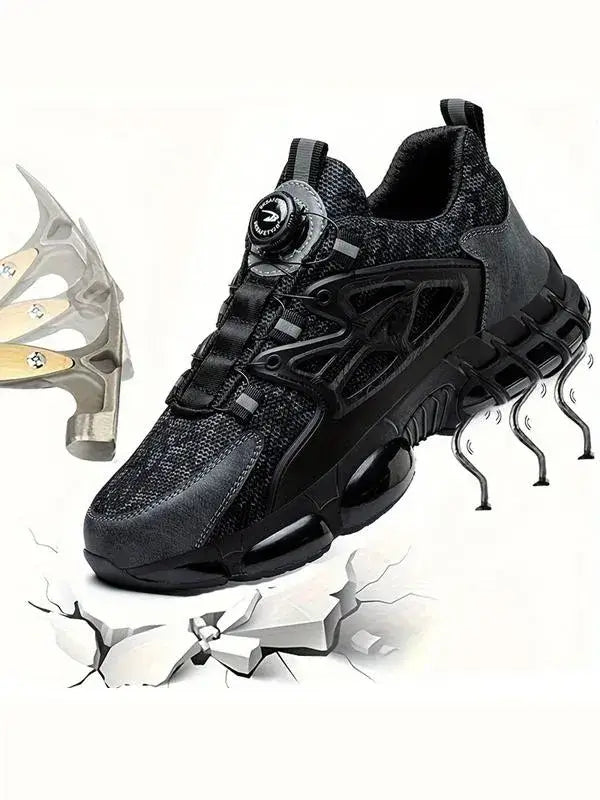 STROVAK Core safety shoe in black leather, side view showing classic work shoes silhouette