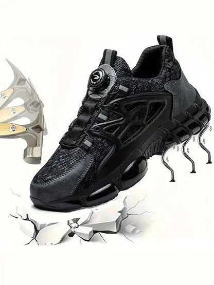 STROVAK Core safety shoe in black leather, side view showing classic work shoes silhouette
