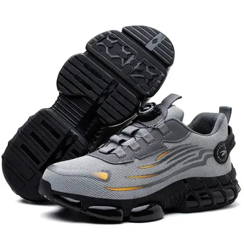 strovak flex grey safety shoes with a prominent sole on a white background