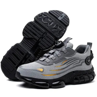 strovak flex grey safety shoes with a prominent sole on a white background